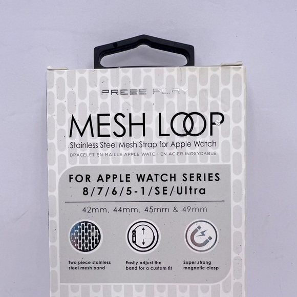 PRESS PLAY MESH MAGNETIC LOOP STAINLESS STEEL MESH STRAP FOR APPLE WATCH, SILVER - Picture 7 of 13